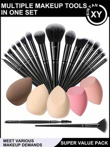 23Pcs All Black Makeup Brush Kit, 5Pcs Multi Color Waterdrop Makeup Sponges Dry Wet Dual Use Foundation Blending Sponge Makeup Applicator Set - Multicolor - View 9