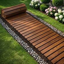 Wood Grain And Vine-Pattern Garden Walkway, Slip-Resistant And Weather-Resistant, Suitable For Outdoor Paths Around Lawns, Terraces, Courtyards, And Flower Bed Edges - 直角-72英寸 - 查看 3