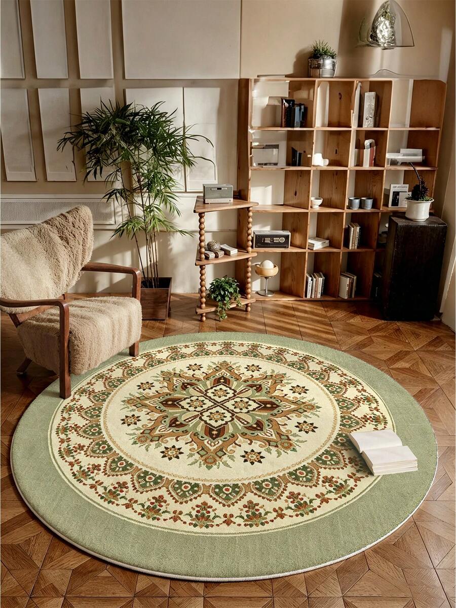 1pc Light Green Bohemian Style Living Room Rug, Suitable For Kitchen, Dining Room, Bedroom, Room Holiday Decor, Indoor/Outdoor, Office, Lobby, Anti-Slip Doormat, Bathroom Rug, Hallway, Study Gaming Area Rug - Light Green - View 1