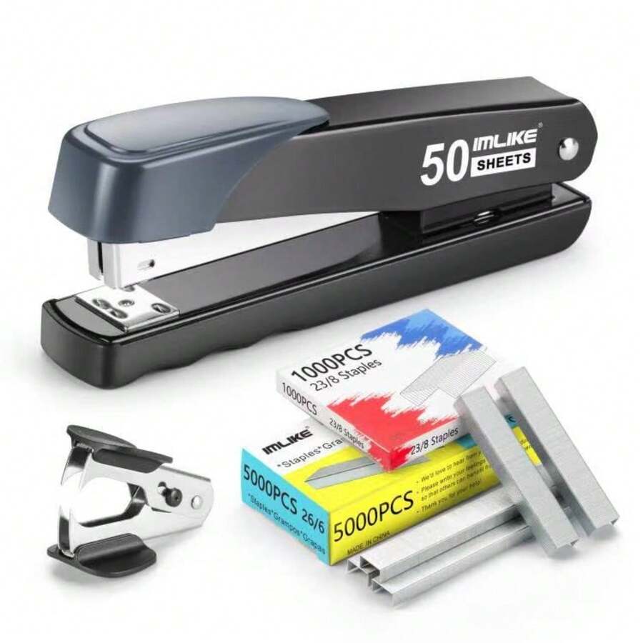 Heavy Duty Stapler, 50 Sheet Full Strip Stapler, Anti-Jam Non-Slip With 5000pcs 26/6 Staples And 1000pcs 23/8 Staples, Staple Remover, For Home, Office, And Classroom, Black - Black - View 1