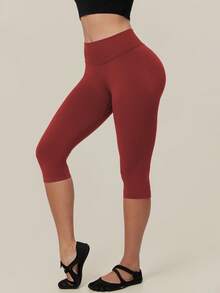 TimeOff Women's 1pc Solid Color Tummy Control Butt Lifting Slim Fit Sports Mid-Length Shorts - Red - View 3