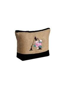 Women's Beach Tote Bag With Shoulder Strap, Pink Peony Flower A-Z Letter Print Tote Bag, Comes With Shoulder Strap And Makeup Bag; Vacation Beach Commute Shopping Bag, Gift Bag With Side Pockets, Large Capacity Handbag, Can Hold Books, Cosmetics, Parasol, Suitable For Daily Commute, Travel, Picnic, Camping, Students, Large Capacity Laptop Tote Bag, Student Commute Canvas Bag, Back To School Gift, Teacher's Day Gift - Multicolor - View 47