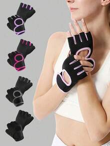 Unisex Half-Finger Fitness Gloves, Breathable Knitted Fabric, Non-Slip Palm Grip, Lightweight Fit, Suitable For Weightlifting, CrossFit And Gym Training - Multicolor - View 7
