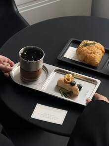1pc European Luxury Stainless Steel Plate, Vintage Court Style Rectangular Dinner Plate, Ins Style Cake Plate, Exquisite Afternoon Tea Dessert Tray - Multicolor - View 4