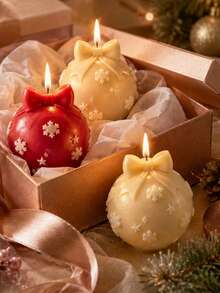Christmas Decoration Ball Aromatherapy Candle Silicone Mold, Integrated Bowknot Snowflake Embossed Round Ball Casting Mold, Suitable For Aromatherapy Wax And Home Decor, Ideal For Window Display Arrangement, Christmas Gift Box Inner Decoration, Bulk Customized Holiday Handmade Gift Mold - Silicone Candle Mold - View 2