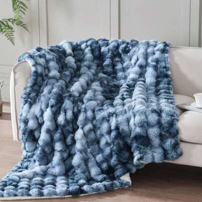 Manta de felpa de piel sintética ultrasuave, de 50 x 60 pulgadas, sherpa gruesa y cálida para sofá, sillón, recámara, camping, manta decorativa para un calor acogedor, color azul oscuro con
