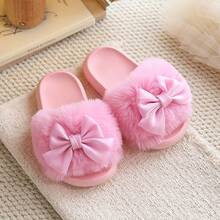 Children's Cute Fluffy Bow Indoor Slippers - Pink - View 5