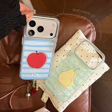 Funda de teléfono GUCADI con diseño de rayas de bloques de color y frutas de verano, compatible con Apple 17 Pro, 16, estilo fresco, 17 con cordón, 15 único, creativo, geométrico, fresco, estilo de bloques de color, nicho, estilo. - Verde y amarillo - Ver 2