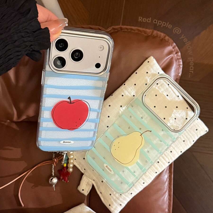 Funda de teléfono GUCADI con diseño de rayas de bloques de color y frutas de verano, compatible con Apple 17 Pro, 16, estilo fresco, 17 con cordón, 15 único, creativo, geométrico, fresco, estilo de bloques de color, nicho, estilo.
