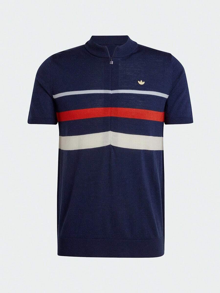 Adidas Men's Spring/Summer Vintage Knit Comfortable Sports Casual Stand Collar Half-Placket Short Sleeve T-Shirt IZ3183 - Deep Indigo - View 1