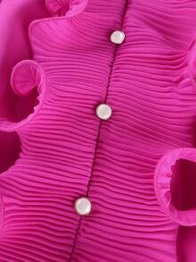 Plus Size Women Elegant Chiffon Maxi Dress With Tiered Ruffles Button And Belted Irregular Hem A Line Dresses Wedding Guest Party Gown - Hot Pink - View 5