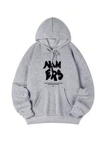 Women's Hooded Sweatshirt, Autumn/Winter New Letter Print, Drawstring Design, With Pockets, Casual Versatile Loose Fit Top, Fashionable Daily Wear - Dark Gray - View 4