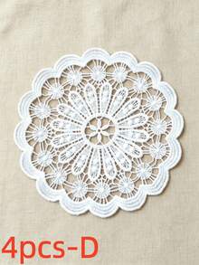 4 Pcs White Hand-Hooked Embroidery Cup Mats – Circular, Open-Work Lace Designs; Suitable As Coffee Cup Mats, Lace Table Runners, Vase Pads, And For Decorating Tables At Weddings, Birthdays, Parties, As Well As For Home And Kitchen Use Or As Gifts. - Multicolor - View 12