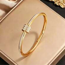1 peça/4 peças Pulseira de Aço de Titânio Novo Não Desbotante, Pulseira de Aço Inoxidável Eletrolítico de Alta Qualidade para Mulheres, Estilo Europeu e Americano Requintado - Dourado - Visão 4
