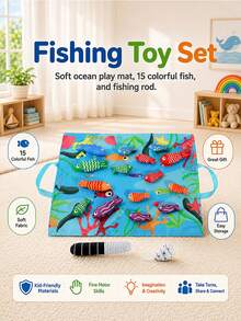 1 Set Non-Magnetic Toddler Fabric Fishing Toy, Number Matching Stacking Cup Fishing Toy Set With Hook And Loop Fish, Foldable Fabric Bag For Easy Storage, Early Education Interactive Crawling Toy For Boys And Girls, Suitable For Children's Day And Birthday Gifts (Random Color Accessories) - Multicolor - View 12