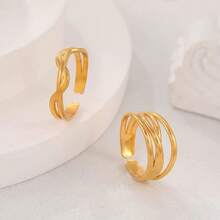 2pcs/Set Multi-Layer Line Stainless Steel Open Ring Set, Women's Stackable Rings, Suitable For Gifts - 2-piece Set - View 5