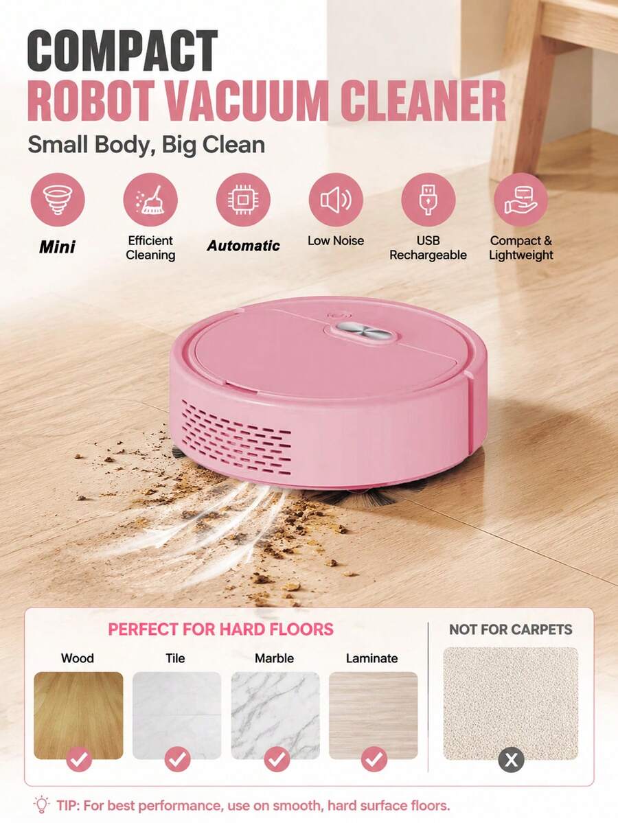 Compact Robot Vacuum Cleaner Automatic Dust Collection, Slim Design, And Efficient Cleaning Of Hard Floors USB Charging Smart Sweeping Vacuum Cleaner For Removing Pet Hair, Dust, And Small Debris