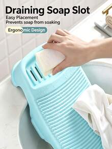 1pc Cute Minimalist Plastic Non‑Slip Washboard, Raised Strip Texture With Bottom Slot, Stable Support Feet, Portable Hand Laundry Scrub Board For Dorm Bathroom Basin Underwear Small Clothes Washing - Multicolor - View 6