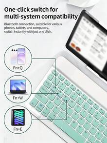 AKKHOO Combo de teclado y mouse inalámbrico Bluetooth, recargable, silencioso, para computadora, teléfono, tableta, set de mini teclado y mouse - verde menta - Ver 4