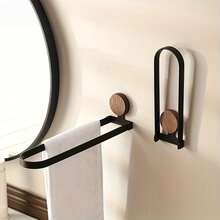 1 pieza Toallero de madera de nogal para baño, barra de toallas plegable sin taladro montada en la pared, accesorios de baño, accesorios de cocina - Multicolor - Ver 1
