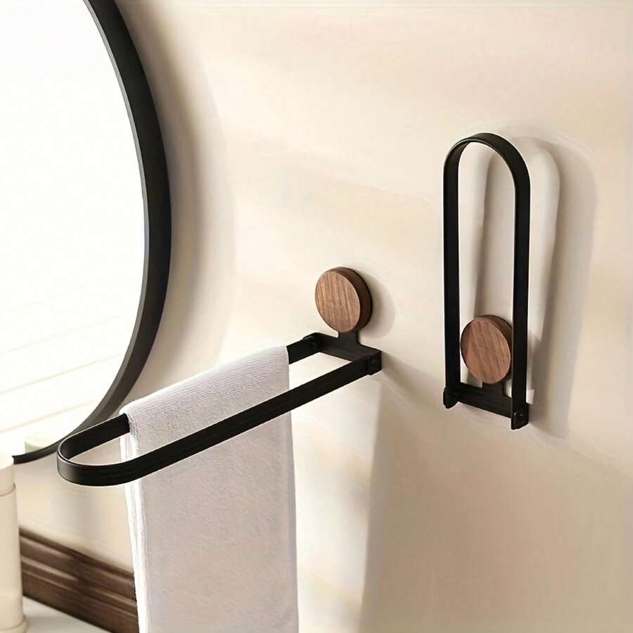 1 pieza Toallero de madera de nogal para baño, barra de toallas plegable sin taladro montada en la pared, accesorios de baño, accesorios de cocina - Multicolor - Ver 1