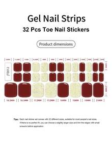 New Cross-Border Semi-Cured Gel Toe Nail Stickers, Glitter Shiny Design, In Stock Wholesale, Waterproof And Long-Lasting - Redwood - View 4