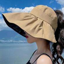 1pc Women's Korean Style Outdoor Travel Sun Hat, Foldable UV Protection Fashion Hat With Bow - Multicolor - View 9