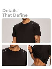 MASKERT Men's Athletic T-Shirt,Gym Strength Training Tee,Long Distance Running Top,Cycling Training Jersey,Streetball Top,Badminton T-Shirt,Hiking Tee - Black - View 2