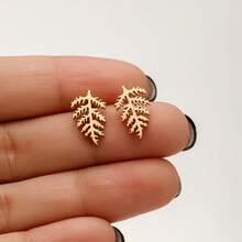 1 par de pendientes de acero inoxidable con diseño de hoja, pendientes de planta clásicos y sencillos para mujer, joyería para fiesta y regalo - GED652 - Ver 8