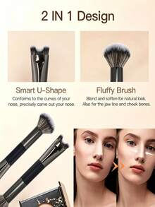 1PC U-Shaped Nose Contour Makeup Brush - Dual-Head Design, Combines Eyeshadow And Nose Shadow Functions, Ergonomic U-Shaped Handle, Soft Bristles, Precisely Defines Nose Contour - Multicolor - View 8