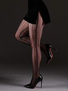 1 Pair Curve Tights Elastic Fishnet Leggings, Symmetrical Vertical Hollow Mesh Pantyhose, Gothic Style Women's Fashion Sexy Vintage Colorful Stockings, Y2K All Season Wear - Multicolor - View 6