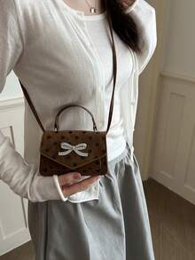 Bowknot Vintage Solid Color Polka Dot Versatile New Small Square Bag Women Elegant Personalized Mini Premium Crossbody Bag - Brown - View 5