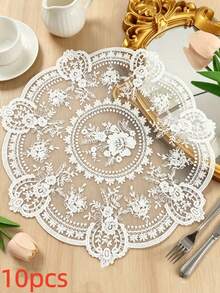 1/10pcs Hollow Vintage Lace Tablecloth With Crochet Floral Pattern - Perfect For Heat Resistance, Air Fryer Dust Cover And Home Decor Bohemian Lace Tablecloth Placemats - Multicolor - View 13