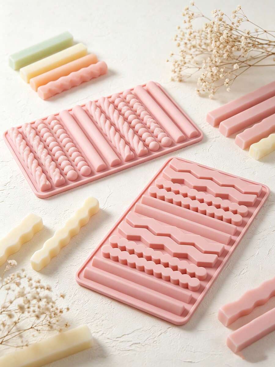 馬卡龍淺粉色 12 穴混合長條模具 3D 條紋/幾何長條多形狀烘焙模具 波浪直管馬卡龍粉色長條模具,高級矽膠,適用烤箱與冷凍庫,不沾易脫模,適合蛋糕裝飾、烘焙糕點、香氛療癒、手工皂 - 多款式 - 查看 1