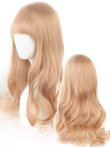 Long Wavy Synthetic Fiber Wig With Bangs, Natural Looking Soft Hairpiece With Breathable Rose Lace Inner Net, Women's Halloween Daily Wear Cosplay Wear Wig - Multicolor - View 10