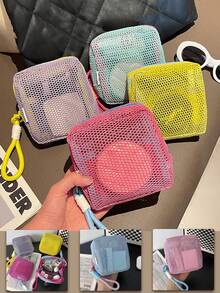 Mini Macaron Color Multi-Function Mesh Storage Bag, Cute Wallet Design, Portable Makeup Bag, Zipper Tissue Storage Bag, Girls Sanitary Pad Storage Bag, Suitable For Home, Travel And School - Multicolor - View 1