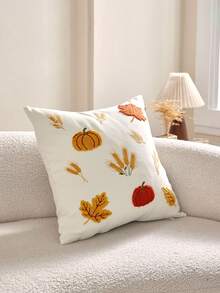 1pc Thanksgiving Maple Leaf Pumpkin Wheat 3D Embroidered Cushion Cover, Full Polyester Faux Linen Fabric, Universal Indoor/Outdoor Throw Pillow Cover, Suitable For Home Sofa Decorative Pillow Cover, Ideal Choice For Bedroom Bed, Chair, Car Matching, No Insert Included - Beige - View 7