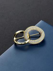 1pc Premium Minimalist Round Brooch, Fashion Creative Luxury Pin, Anti-Exposure Clothing Accessory Brooch - Gold - View 4