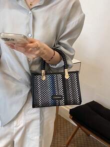 Fashionable Vacation Style Colorful Striped Handbag Women's New Woven Handle Niche Shoulder Crossbody Bag Mini Square Bag - A - View 8