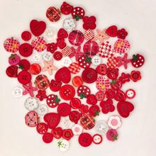 11/22/33/44/55/66/77/88/99Pcs Boxed Red Mixed Color Handmade Button Set, Heart Floral Star Plaid Print Resin Buttons, Multi-Hole Sewing Buttons Suitable For DIY Handmade Scrapbook Decoration Buttons, Clothing Accessories - Multicolor - View 6
