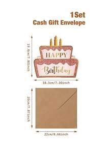 Black And Rose Gold Happy Birthday Foldable Money Card With Envelope, Cake Pattern Cash Holder, Surprise Money Gift Decoration, Anniversary Celebration, Small Birthday Gift And Party Favor, A Fun Way To Give Cash - Multicolor - View 15