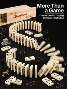 BANAIRE Vintage Natural Wooden Rectangular Dominoes Storage Box, 28-Piece Double Six Dominoes Set, Smooth Resin Material, Educational Strategy Tabletop Game, Suitable For Family Gatherings, Christmas And Birthday Gifts - Multicolor - View 10