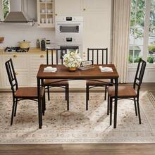 Dining Table Set, Bar Table With 4 Dining Chairs, Kitchen Table With Chairs, Industrial Breakfast Table For Kitchen, Living Room, Party Room, Walnut Wood, 110cm*60cm*76.5cm - Brown - View 3
