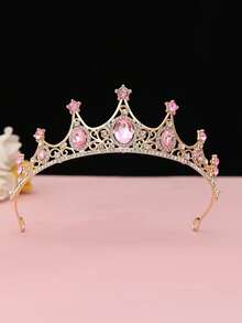 2/1pc Pink Rhinestone Tiara & Butterfly Pearl Ribbon Headpiece, Women Princess Hair Accessories For Birthday Party Prom Bridal Shower - Multicolor - View 7