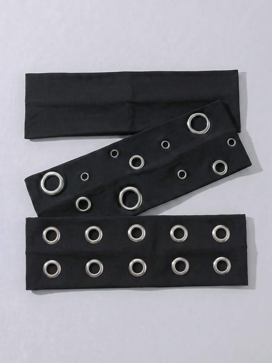 3pcs/Set Fashion Punk Gothic Style Hairbands, Soft Non-Slip Elastic Eyelet Hollow Out Headbands For Women, Beach, Holiday, Yoga Sports, Daily Wear, Versatile For Multiple Occasions - 黑色 - 查看 1