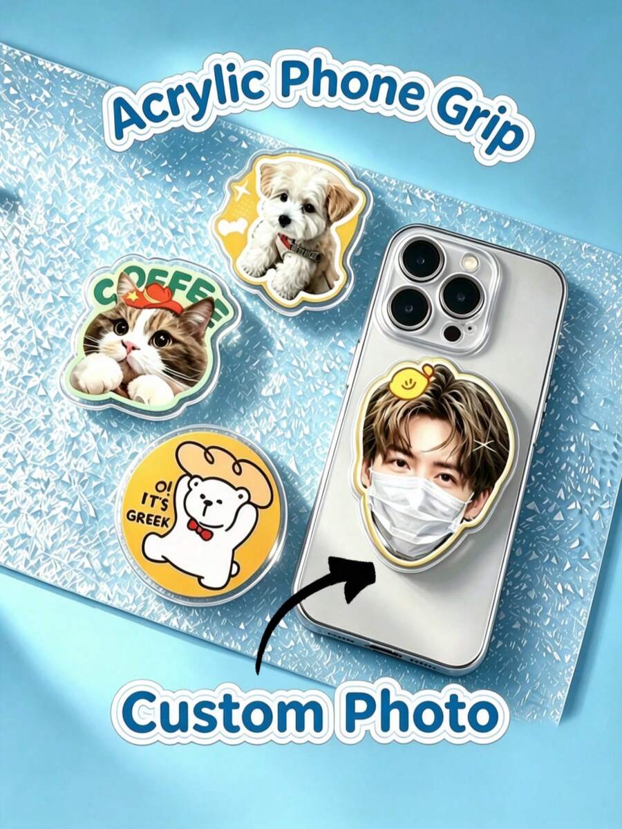 Custom Acrylic Phone Airbag Stand, DIY Photo Customized Back Sticker, Pet Star Cartoon Peripheral Customized Phone Support Bracket, 360° Rotating Telescopic Support Bracket, Fan Support Gift Couple Pet Customized - Multicolor - View 1