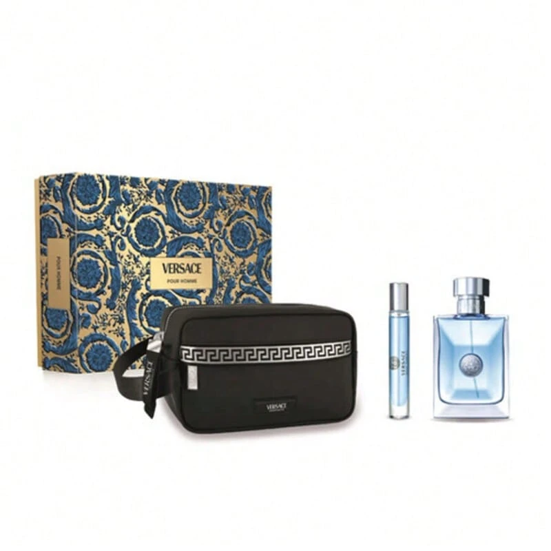 Versace 男士香水三件組禮盒(淡香水噴霧 100ml + 淡香水噴霧 10ml + 化妝包)3.4盎司/100毫升 + 0.34盎司/10毫升 + 1個化妝包 - 持久留香,適合生日、辦公、送禮、日常使用 - EDT 3件套裝 - 查看 1