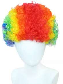 Colorful Clown Curly Wig, Synthetic Fluffy Afro Wig For Halloween Cosplay Party Costume Dress-Up Accessory For Adults - Multicolor - View 3