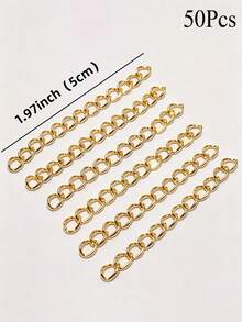 50pcs Alloy Extension Chain Tails, No Clasp, Bracelet Extension Chain, Suitable For DIY Necklace Jewelry Making, 5cm Length - Yellow Gold - View 6
