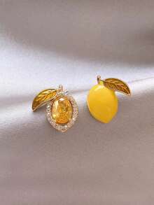 1 Pasang Anting Tusuk Lemon Enamel Kaca Modis Cocok untuk Acara Santai Wanita - Kuning - View 6